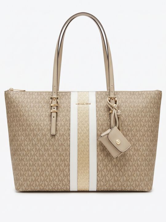 Logo-print striped tote bag michael kors logo print striped tote bag