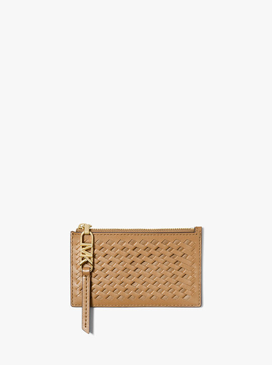 michael kors empire small woven leather card case
