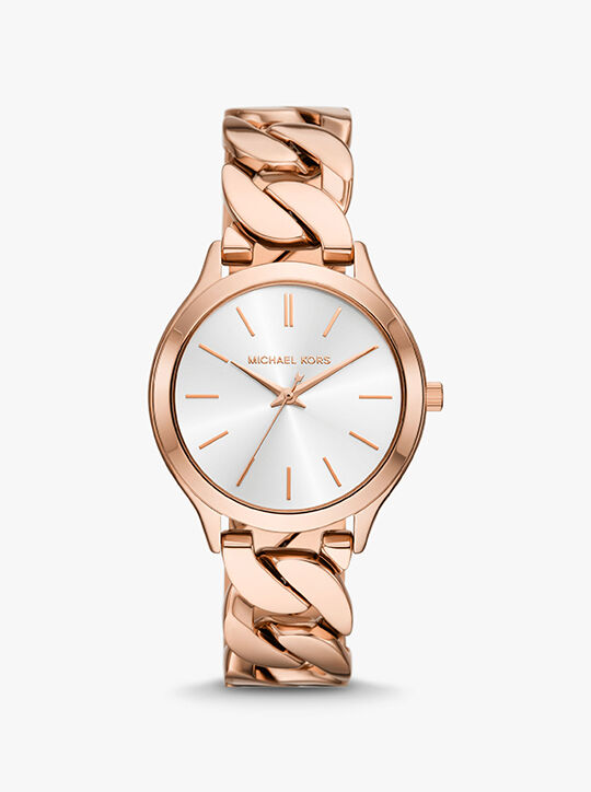 michael kors slim runway rose gold tone curb link watch