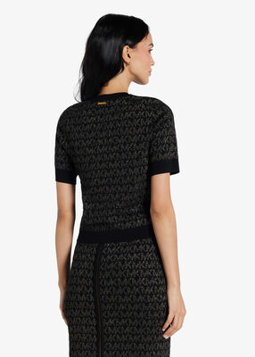 michael kors metallic logo jacquard short sleeve sweater