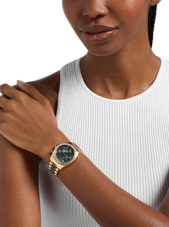 Lexington Pavé Gold-Tone and Ceramic Watch michael kors lexington pav gold tone and ceramic watch