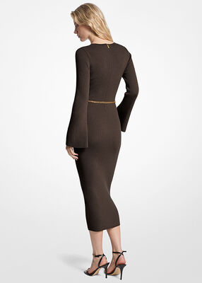 michael kors wool blend belted midi dress