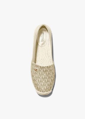 michael kors kendrick metallic signature logo and leather slip on espadrille