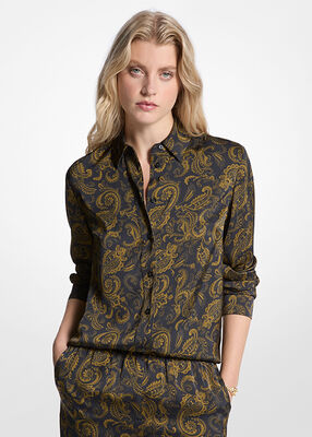 michael kors paisley print satin pajama shirt