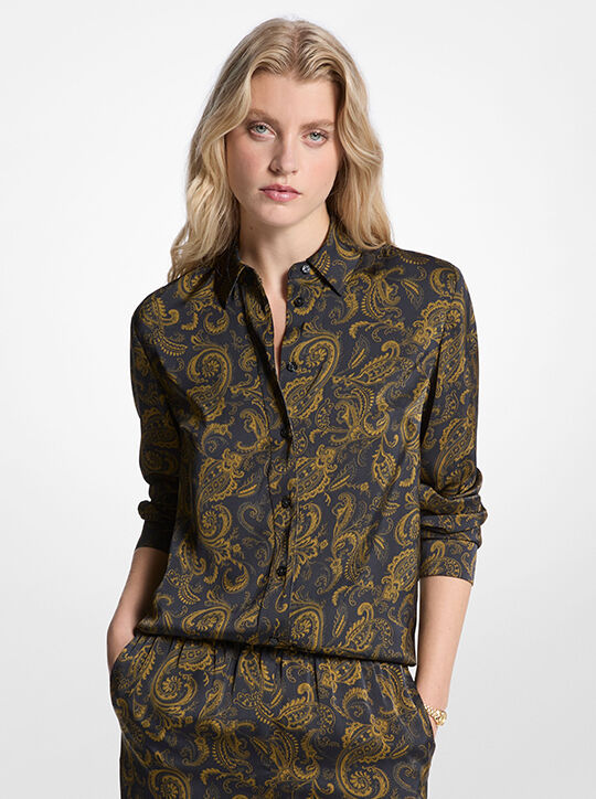 michael kors paisley print satin pajama shirt