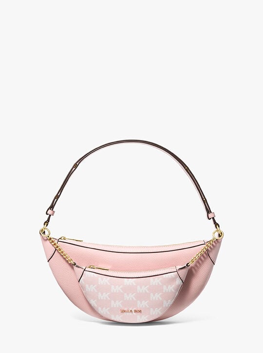 Hollis Medium 2-in-1 Pebbled Leather and Logo Jacquard Shoulder Bag michael kors hollis medium 2 in 1 pebbled leather and logo jacquard shoulder bag